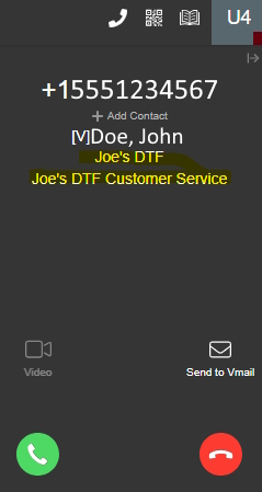 Example phone screen showing the company name to answer as